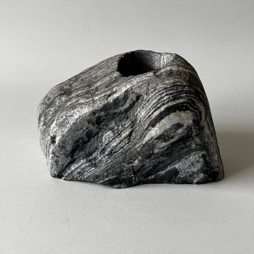 Hand Carved Natural Stone Candle Holder Organic Modern Décor Large Heavy